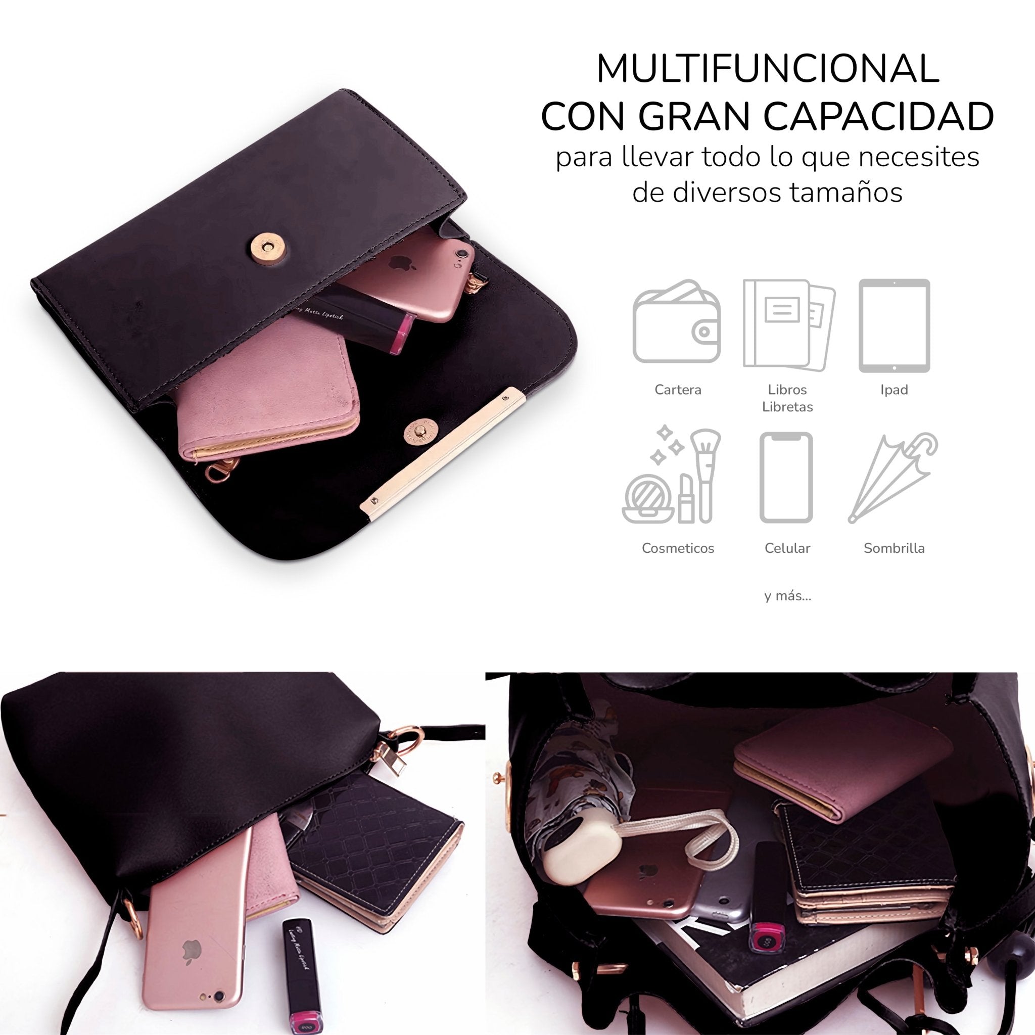 Set 3 Bolsos De Mano Para Mujer, Bolsa De Lujo Gran Capacidad - ONDASHOPMX