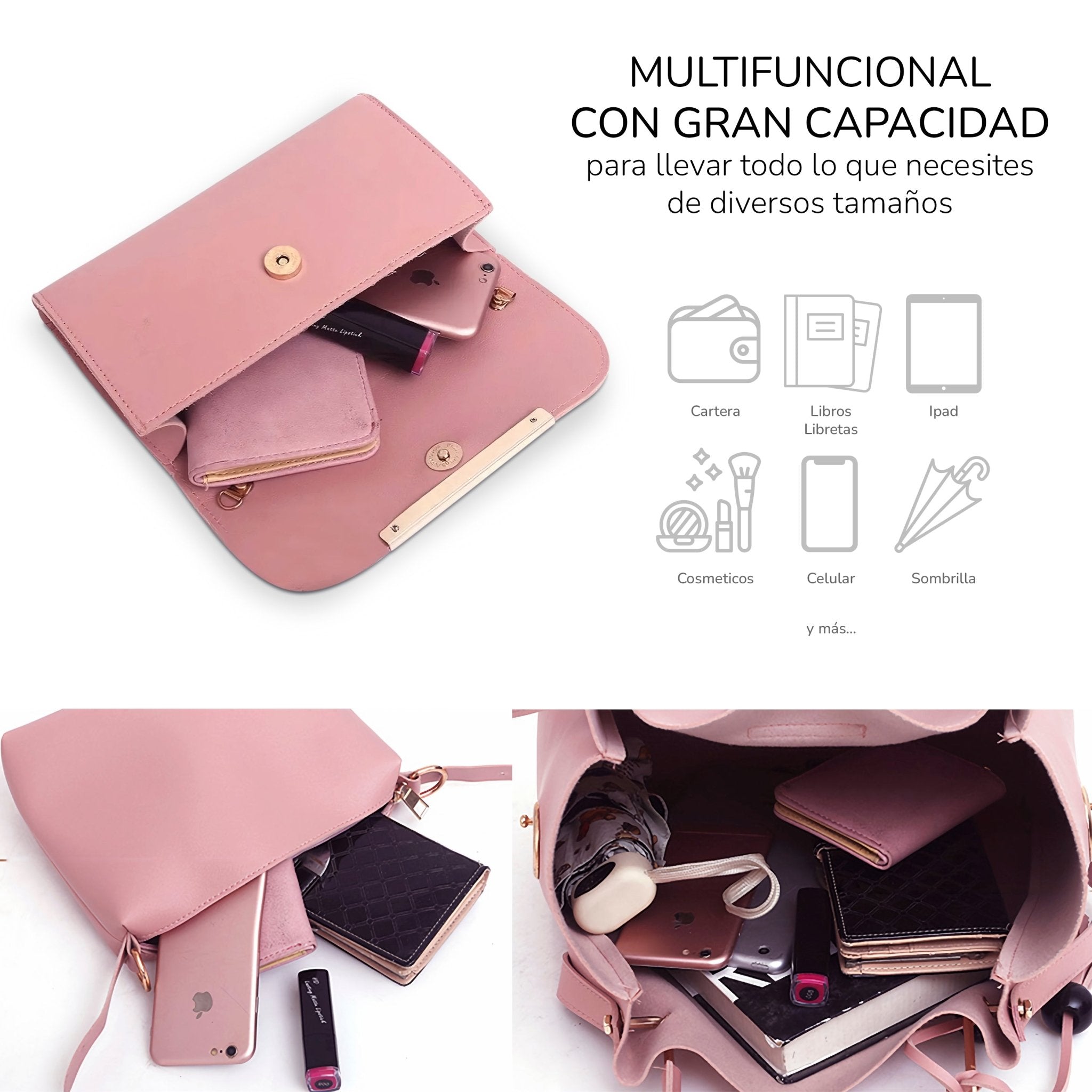 Set 3 Bolsos De Mano Para Mujer, Bolsa De Lujo Gran Capacidad - ONDASHOPMX