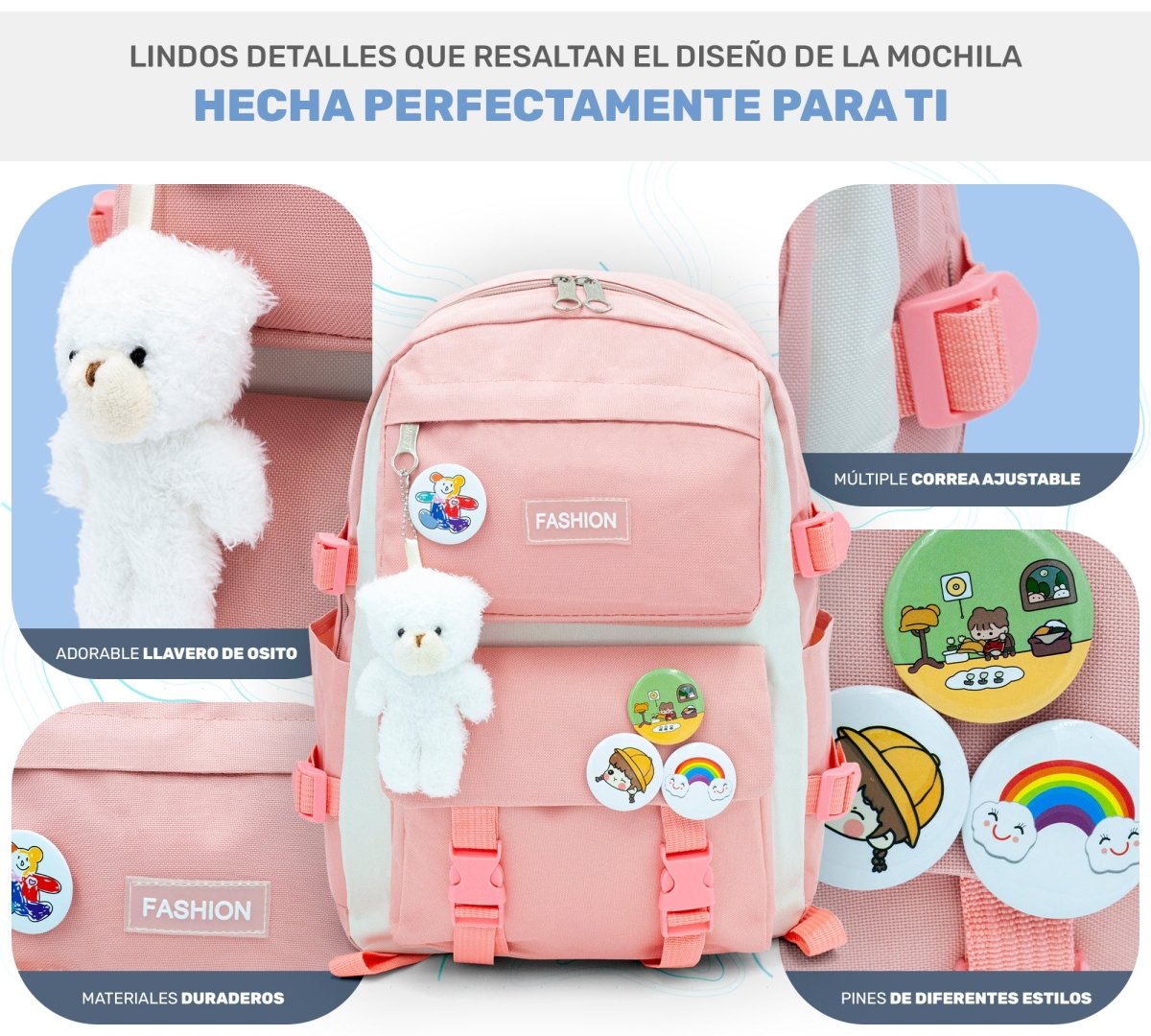 Set 4 Mochilas Escolares Bolsas De Estudiante Tote & Lapicera Kawaii - ONDASHOPMX