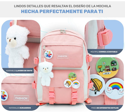 Set 4 Mochilas Escolares Bolsas De Estudiante Tote & Lapicera Kawaii - ONDASHOPMX