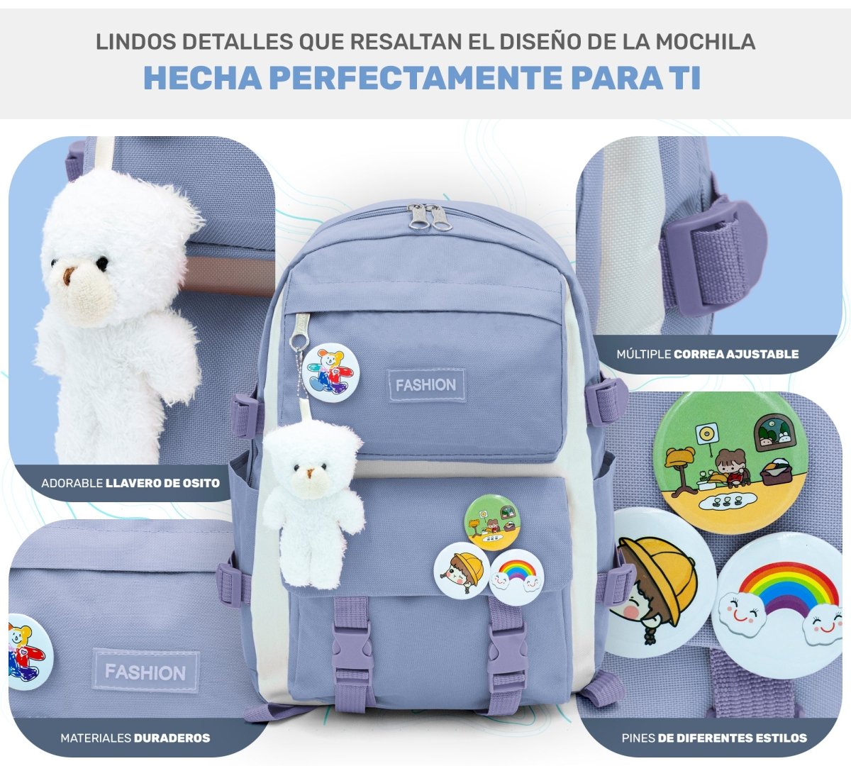 Set 4 Mochilas Escolares Bolsas De Estudiante Tote & Lapicera Kawaii - ONDASHOPMX