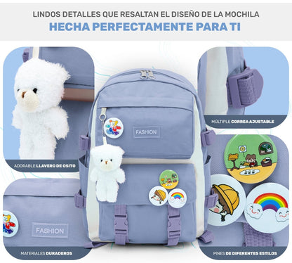 Set 4 Mochilas Escolares Bolsas De Estudiante Tote & Lapicera Kawaii - ONDASHOPMX