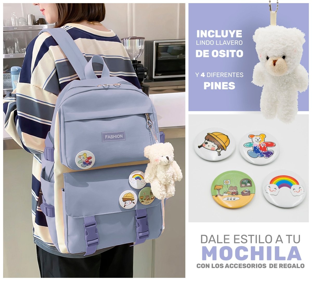 Set 4 Mochilas Escolares Bolsas De Estudiante Tote & Lapicera Kawaii - ONDASHOPMX