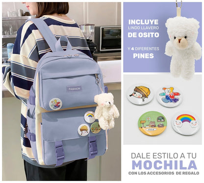 Set 4 Mochilas Escolares Bolsas De Estudiante Tote & Lapicera Kawaii - ONDASHOPMX