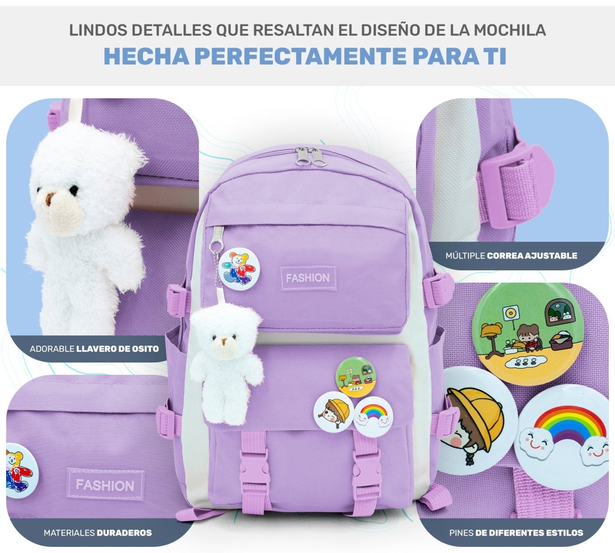 Set 4 Mochilas Escolares Bolsas De Estudiante Tote & Lapicera Kawaii - ONDASHOPMX