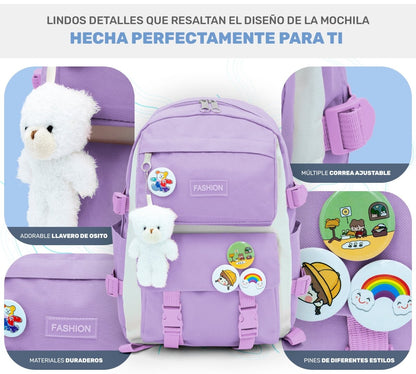 Set 4 Mochilas Escolares Bolsas De Estudiante Tote & Lapicera Kawaii - ONDASHOPMX