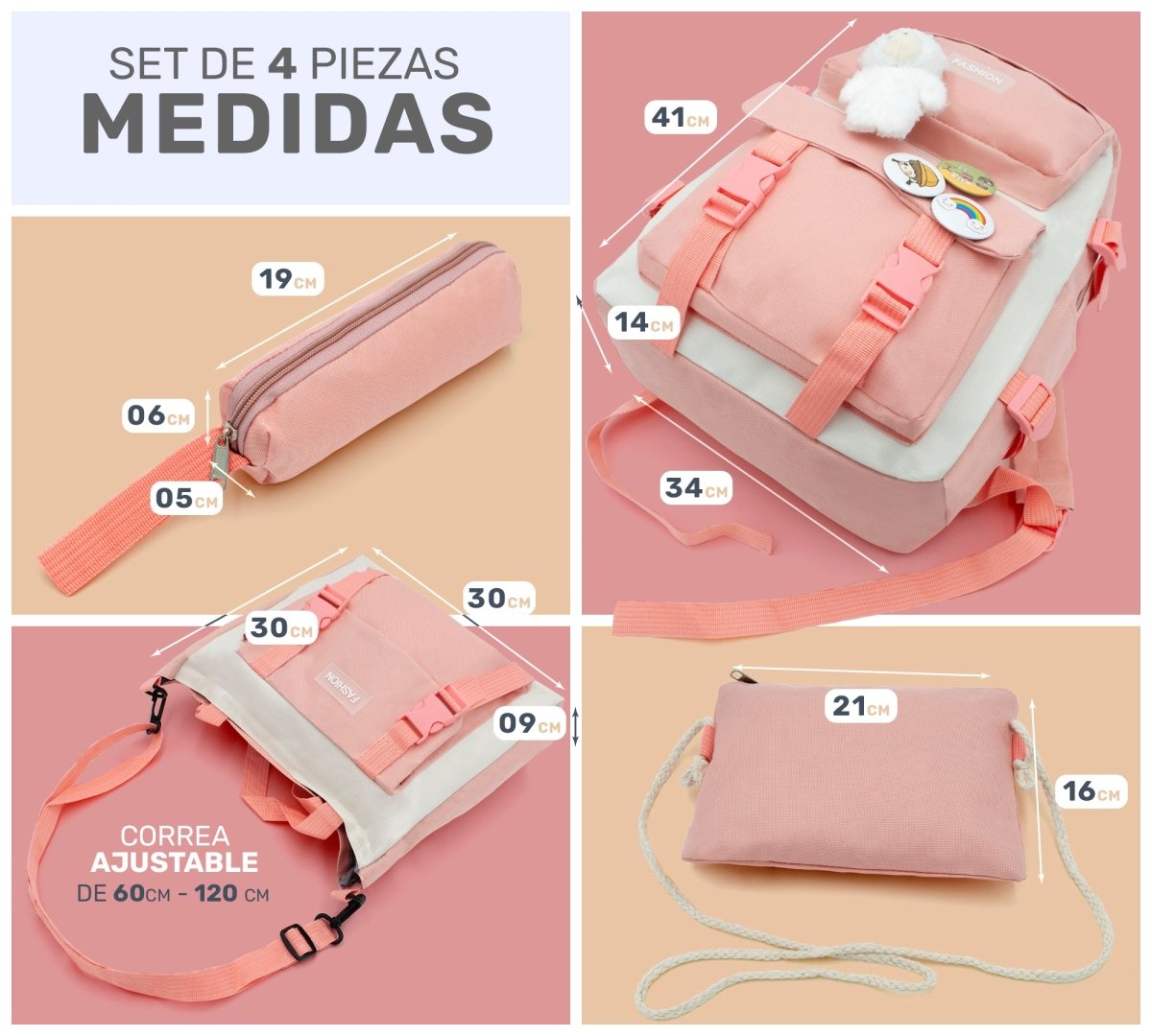 Set 4 Mochilas Escolares Bolsas De Estudiante Tote & Lapicera Kawaii - ONDASHOPMX