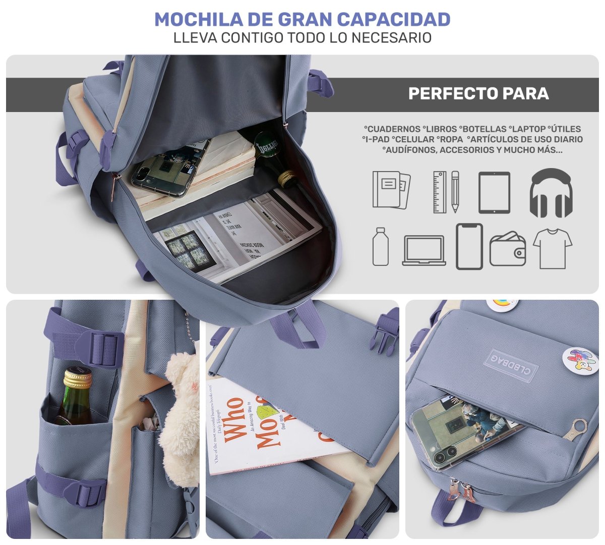 Set 4 Mochilas Escolares Bolsas De Estudiante Tote & Lapicera Kawaii - ONDASHOPMX