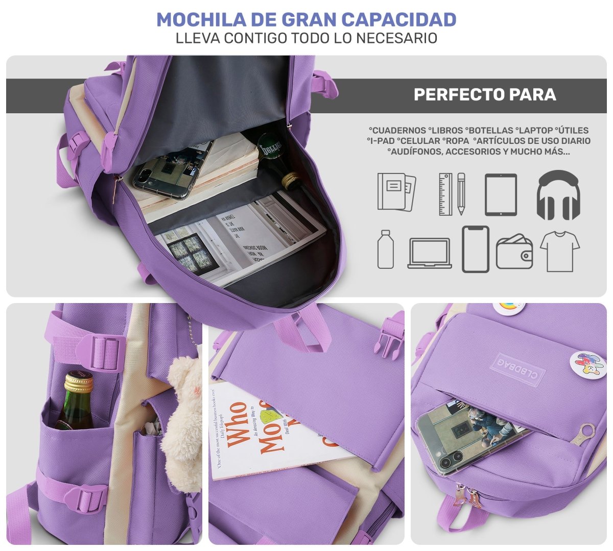 Set 4 Mochilas Escolares Bolsas De Estudiante Tote & Lapicera Kawaii - ONDASHOPMX