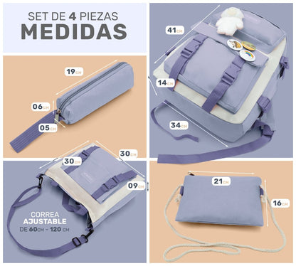 Set 4 Mochilas Escolares Bolsas De Estudiante Tote & Lapicera Kawaii - ONDASHOPMX