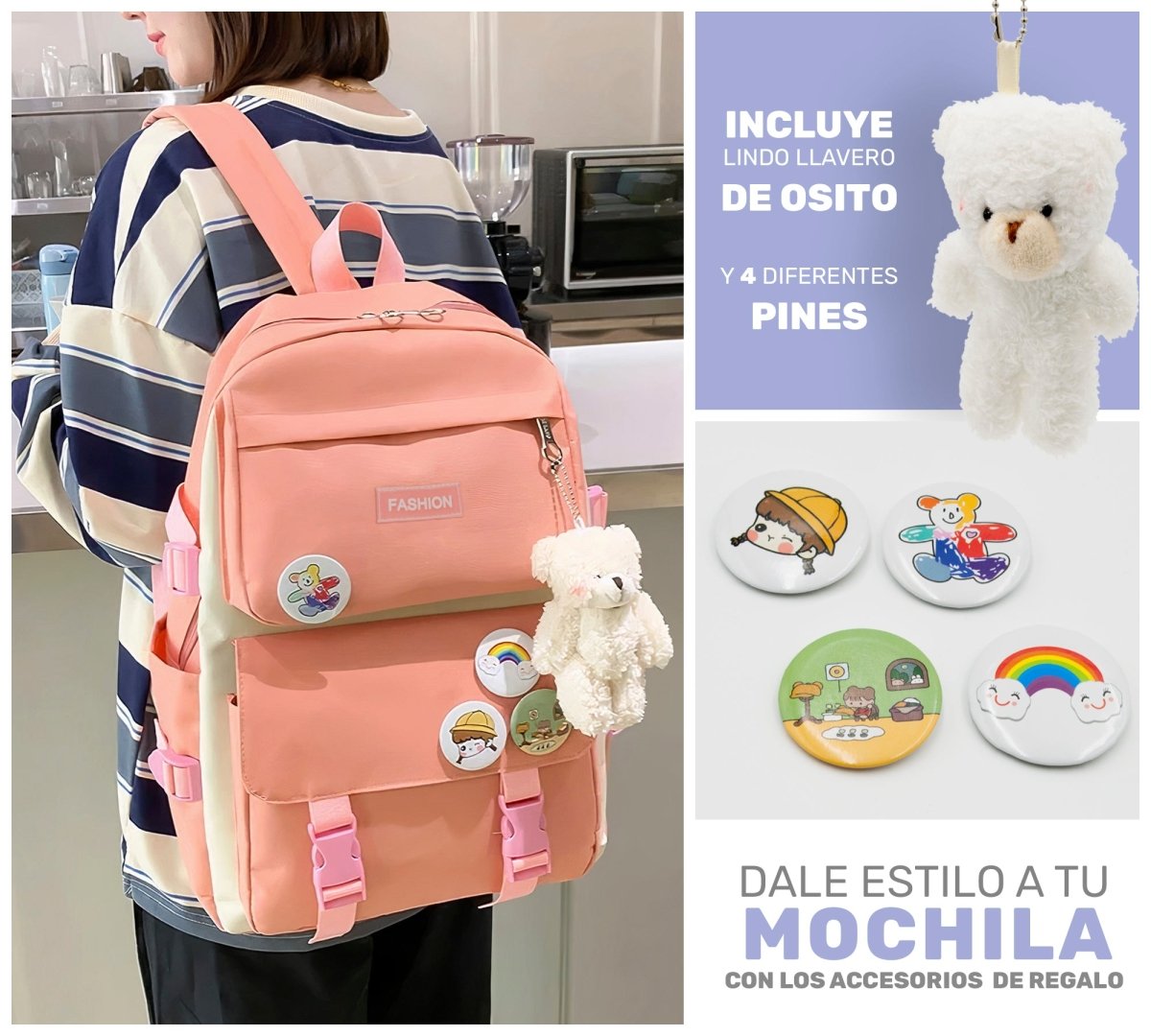 Set 4 Mochilas Escolares Bolsas De Estudiante Tote & Lapicera Kawaii - ONDASHOPMX
