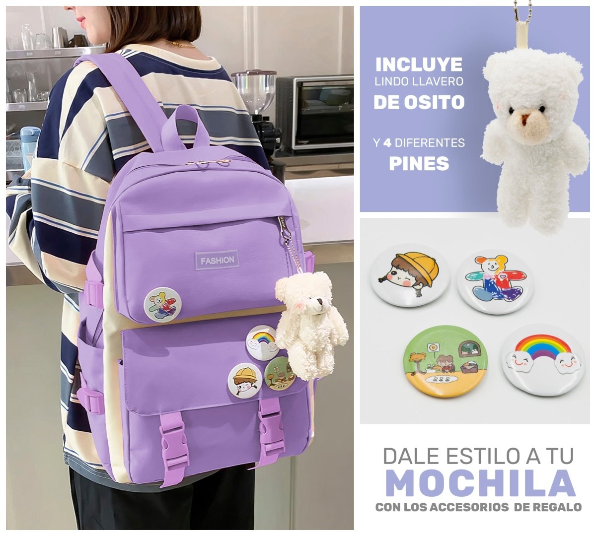 Set 4 Mochilas Escolares Bolsas De Estudiante Tote & Lapicera Kawaii - ONDASHOPMX