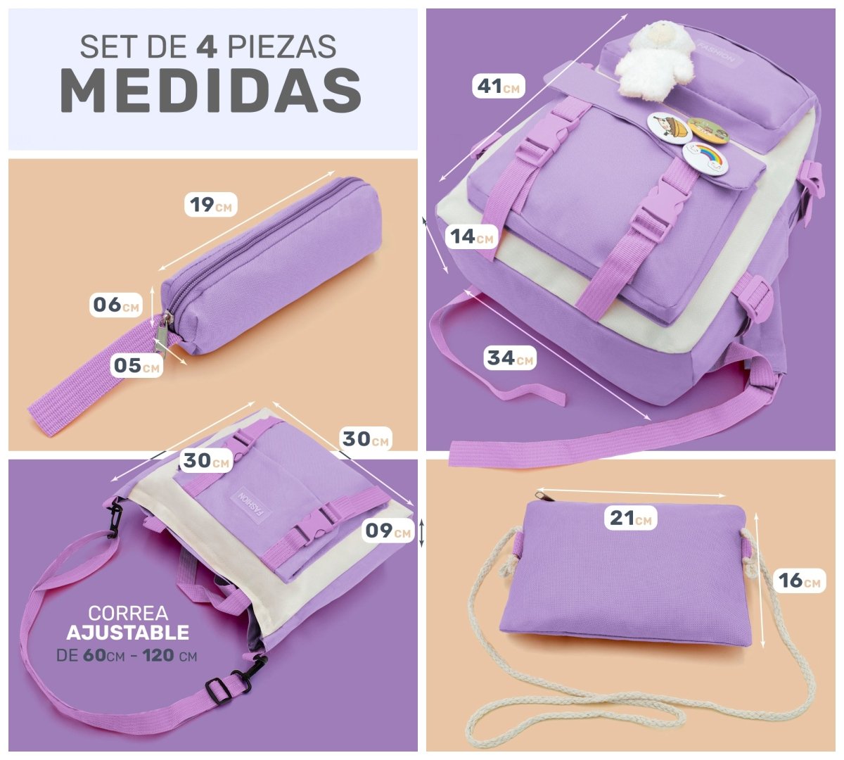 Set 4 Mochilas Escolares Bolsas De Estudiante Tote & Lapicera Kawaii - ONDASHOPMX