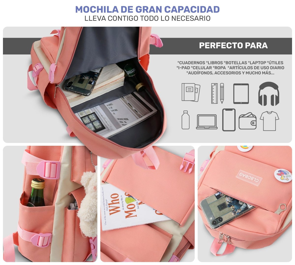 Set 4 Mochilas Escolares Bolsas De Estudiante Tote & Lapicera Kawaii - ONDASHOPMX