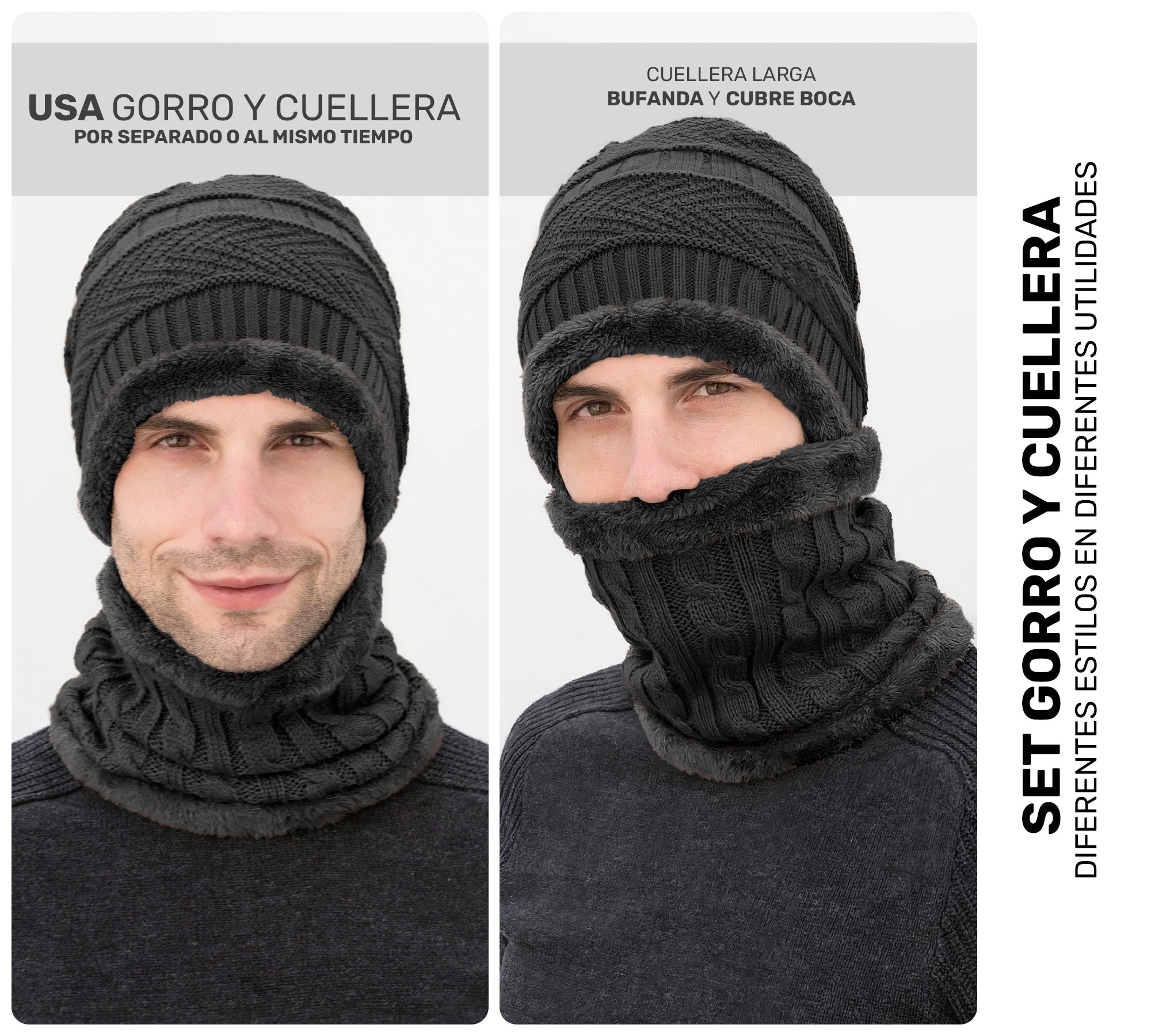 Set Bufanda y Gorro Tejido Unisex Para Frio Invierno