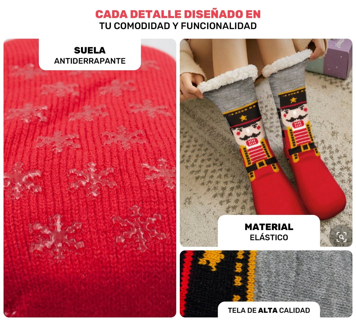 Set De 3 Calcetas Térmicas Navideñas Con Suela Antiderrapante - ONDASHOPMX