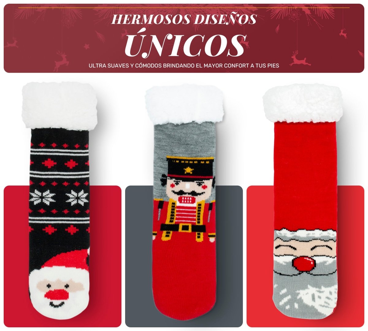 Set De 3 Calcetas Térmicas Navideñas Con Suela Antiderrapante - ONDASHOPMX