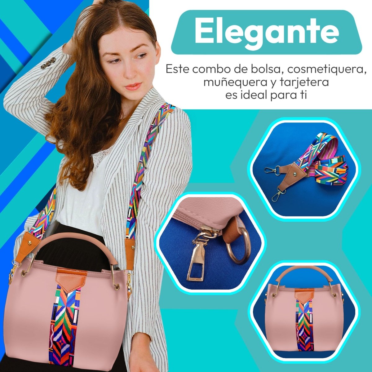 Set De Bolsa Multifuncional Con Tarjetero, Cosmetiquera & Correas Intercambiables - ONDASHOPMX