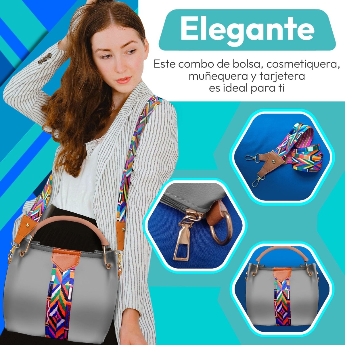 Set De Bolsa Multifuncional Con Tarjetero, Cosmetiquera & Correas Intercambiables - ONDASHOPMX