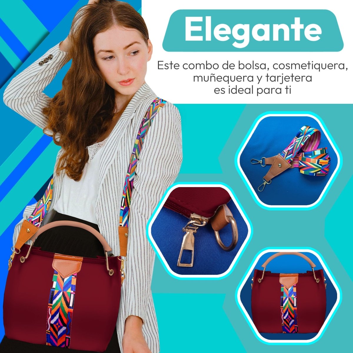 Set De Bolsa Multifuncional Con Tarjetero, Cosmetiquera & Correas Intercambiables - ONDASHOPMX