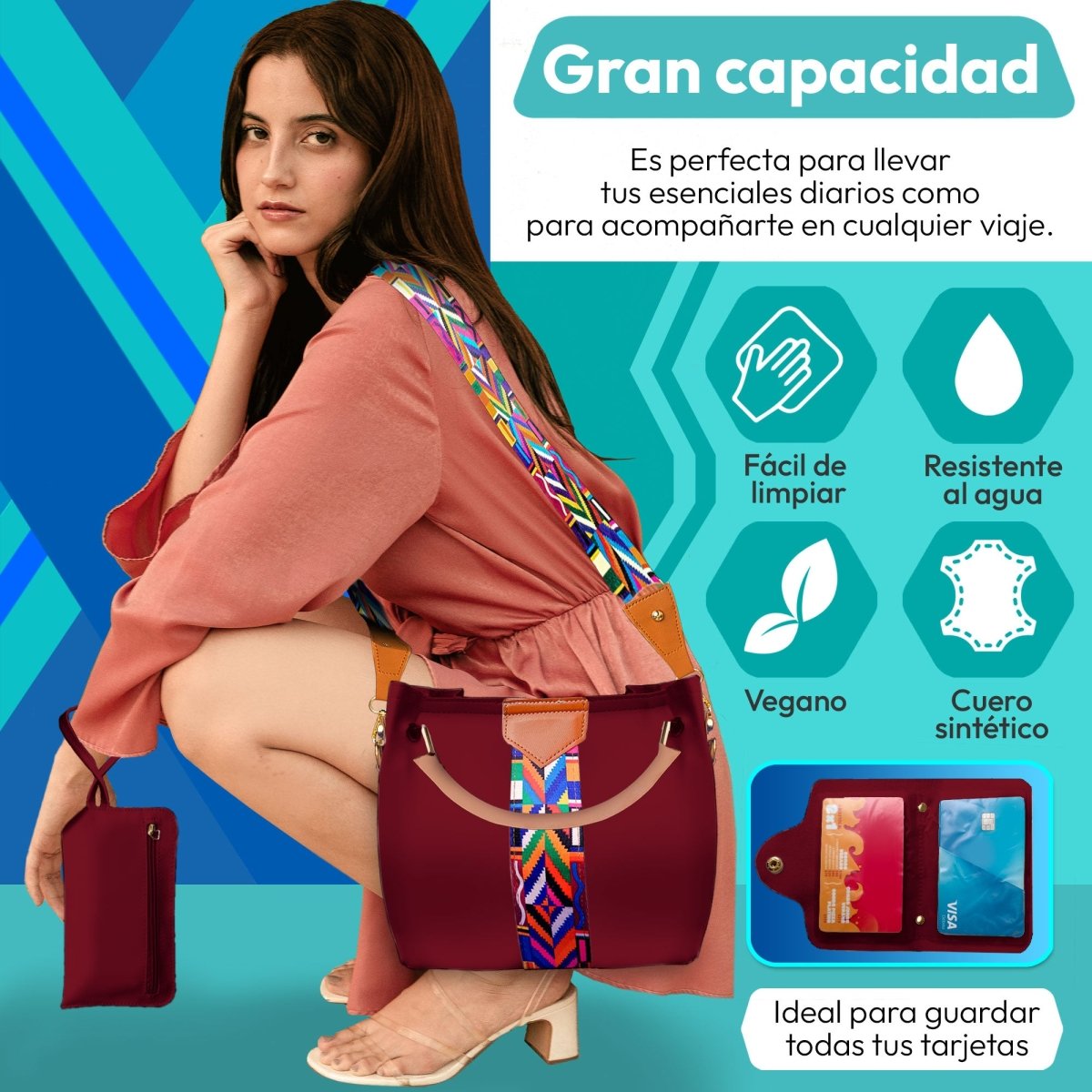 Set De Bolsa Multifuncional Con Tarjetero, Cosmetiquera & Correas Intercambiables - ONDASHOPMX