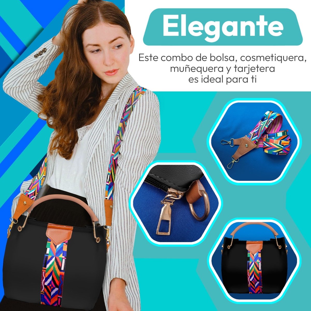 Set De Bolsa Multifuncional Con Tarjetero, Cosmetiquera & Correas Intercambiables - ONDASHOPMX