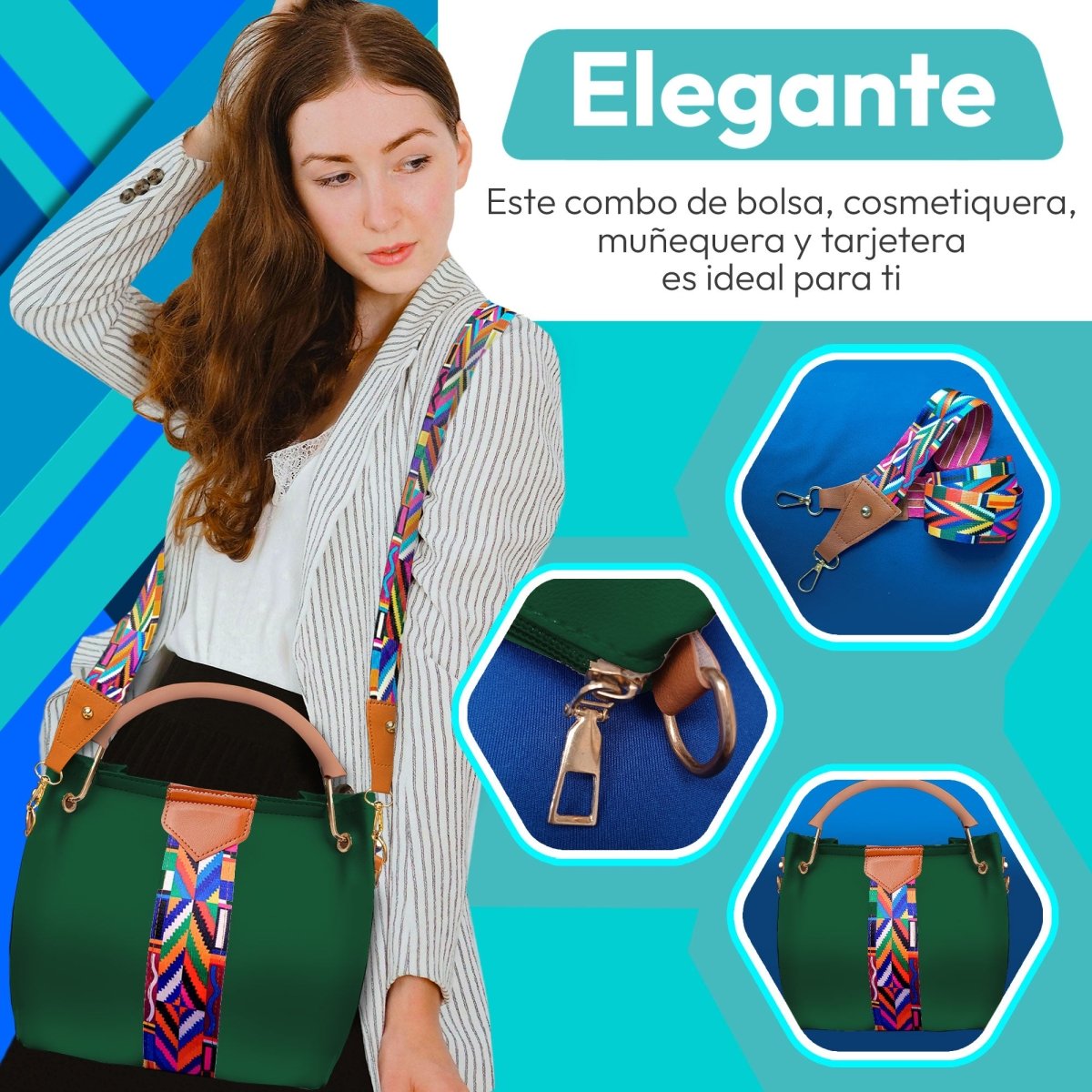 Set De Bolsa Multifuncional Con Tarjetero, Cosmetiquera & Correas Intercambiables - ONDASHOPMX