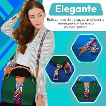 Set De Bolsa Multifuncional Con Tarjetero, Cosmetiquera & Correas Intercambiables - ONDASHOPMX