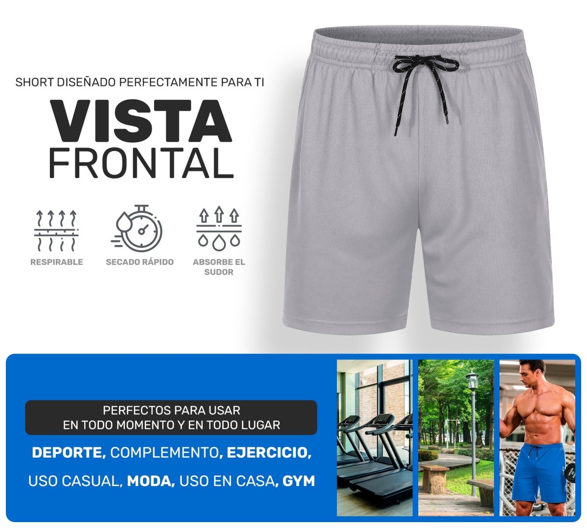 Short Deportivo Ejercicio Gym Slim Fit Elástico - ONDASHOPMX