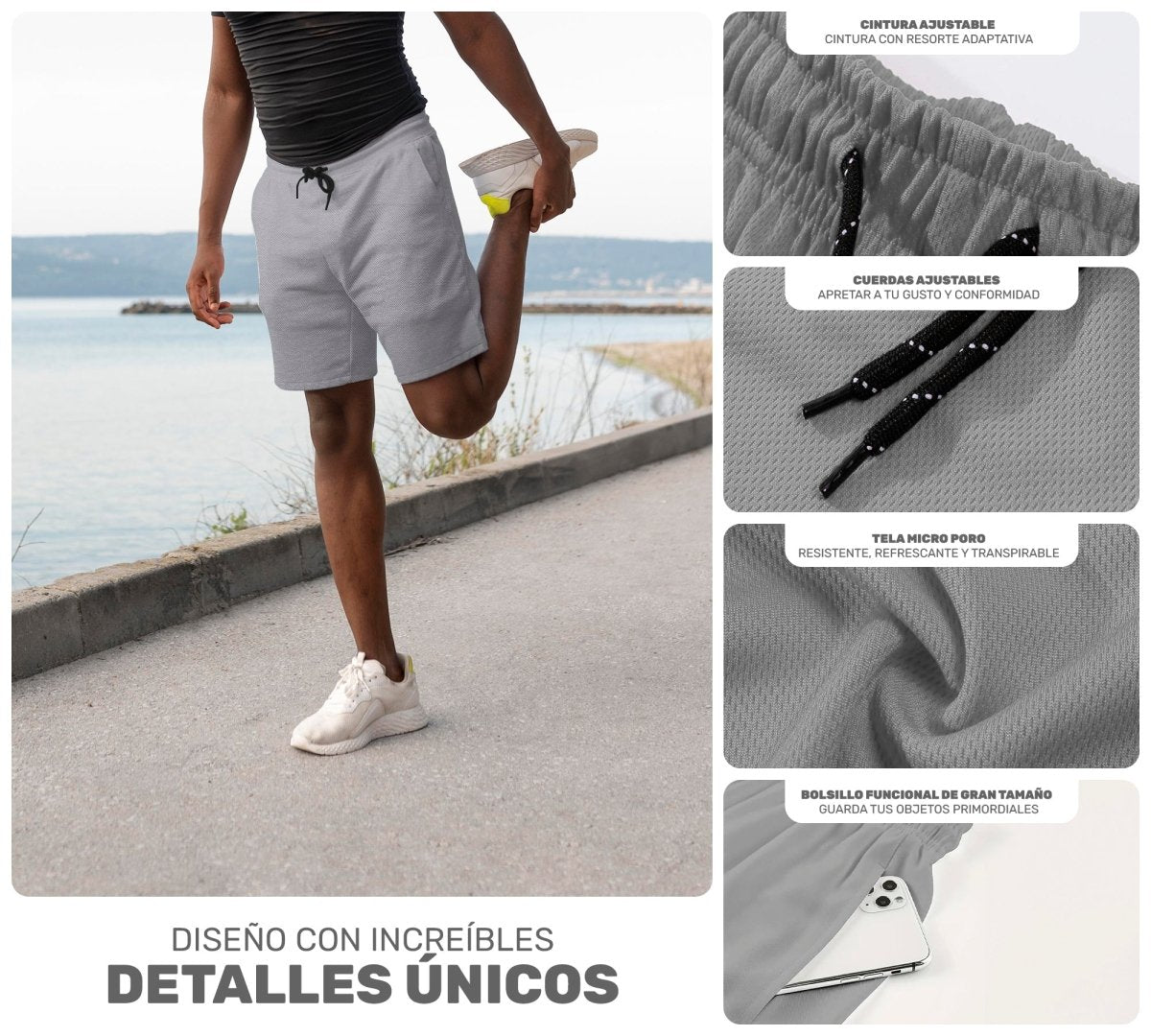 Short Deportivo Ejercicio Gym Slim Fit Elástico - ONDASHOPMX