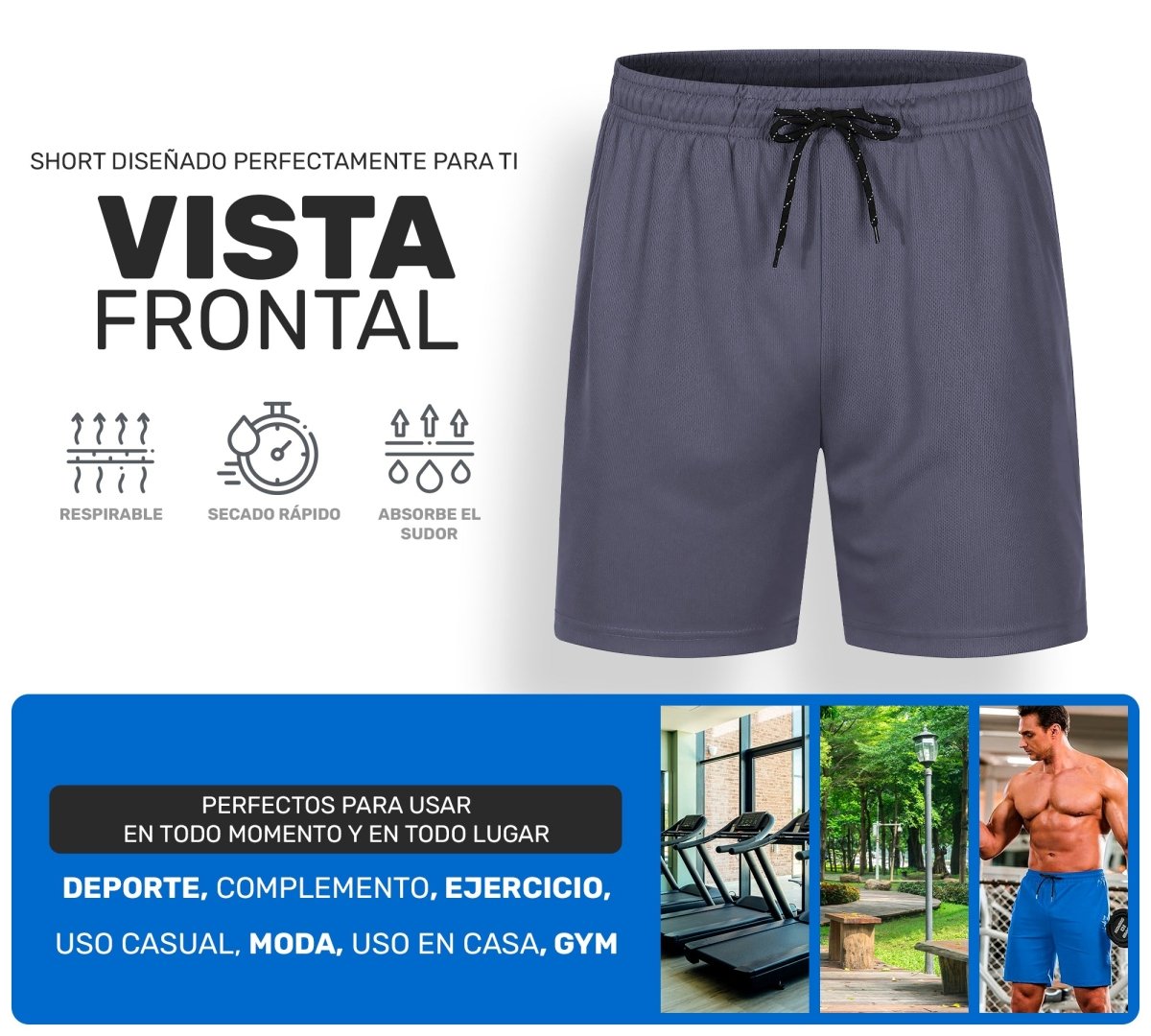 Short Deportivo Ejercicio Gym Slim Fit Elástico - ONDASHOPMX