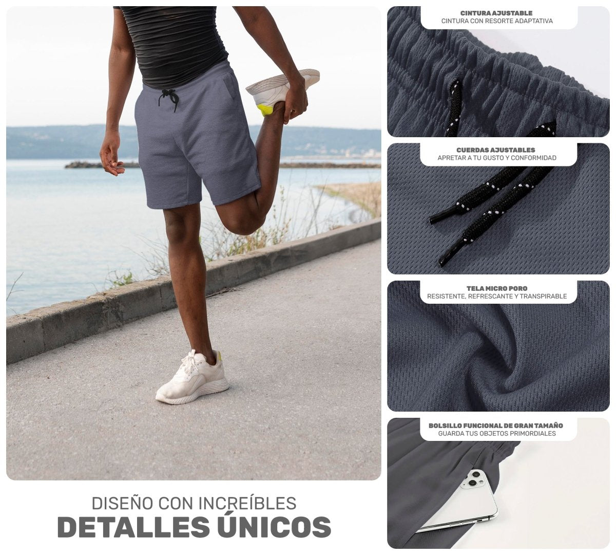 Short Deportivo Ejercicio Gym Slim Fit Elástico - ONDASHOPMX