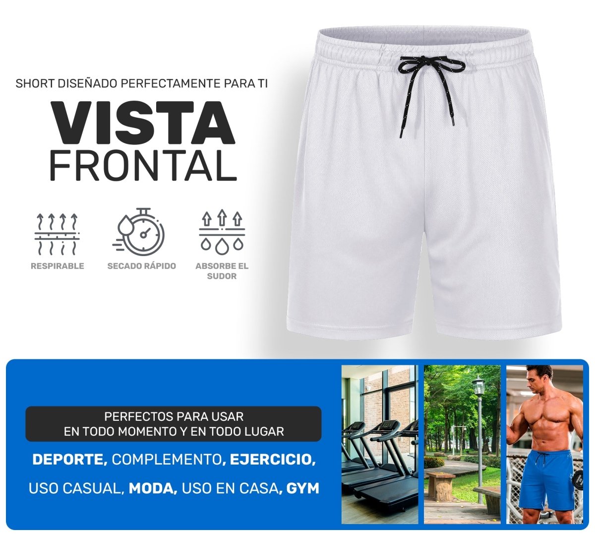 Short Deportivo Ejercicio Gym Slim Fit Elástico - ONDASHOPMX