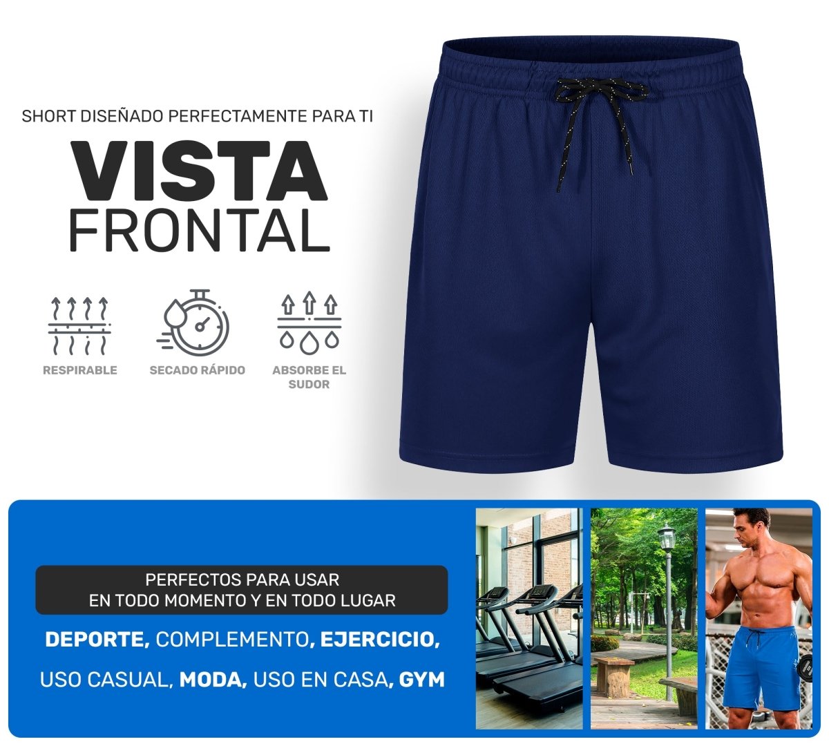 Short Deportivo Ejercicio Gym Slim Fit Elástico - ONDASHOPMX