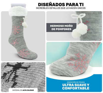 Socks Cozy Chic, Moños De Pompones, Copos De Nieve & Felpa Súper Cálida - ONDASHOPMX