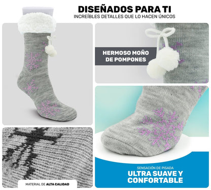 Socks Cozy Chic, Moños De Pompones, Copos De Nieve & Felpa Súper Cálida - ONDASHOPMX