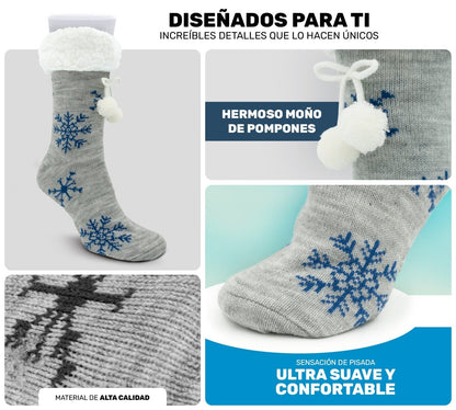 Socks Cozy Chic, Moños De Pompones, Copos De Nieve & Felpa Súper Cálida - ONDASHOPMX