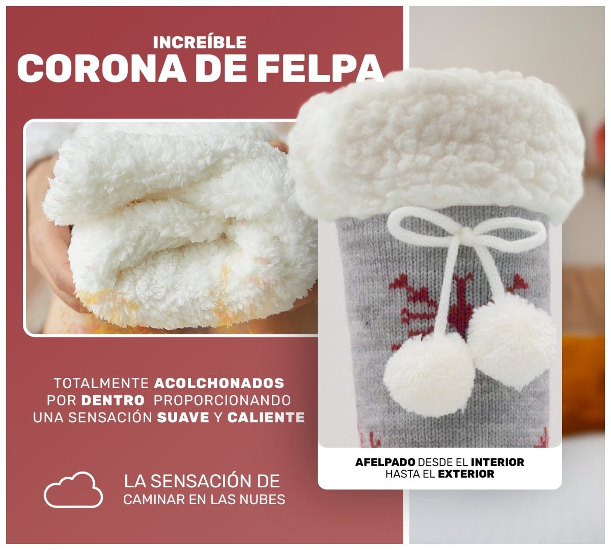 Socks Cozy Chic, Moños De Pompones, Copos De Nieve & Felpa Súper Cálida - ONDASHOPMX