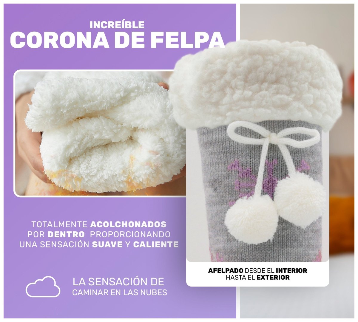 Socks Cozy Chic, Moños De Pompones, Copos De Nieve & Felpa Súper Cálida - ONDASHOPMX