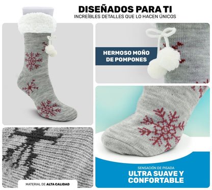 Socks Cozy Chic, Moños De Pompones, Copos De Nieve & Felpa Súper Cálida - ONDASHOPMX