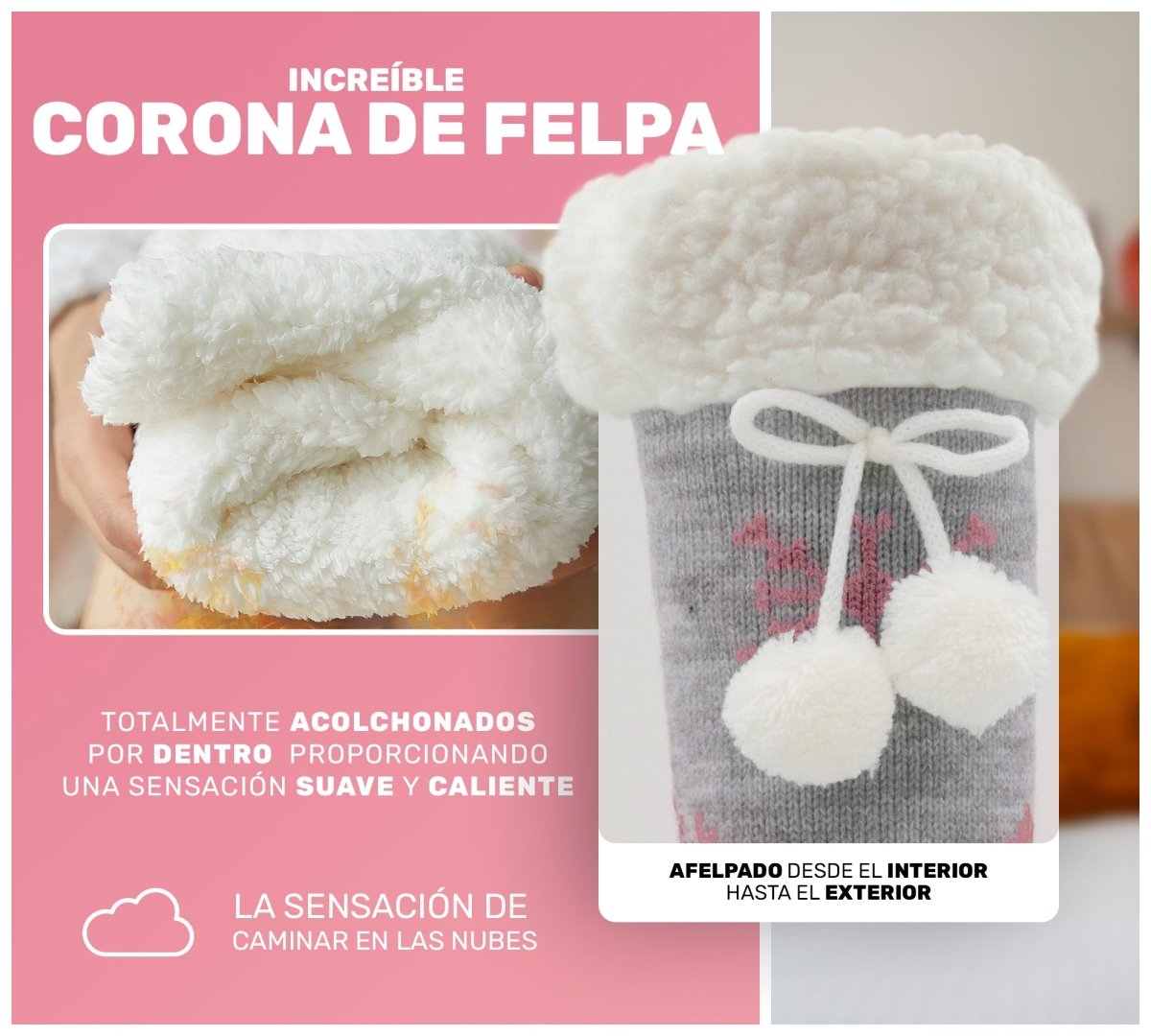 Socks Cozy Chic, Moños De Pompones, Copos De Nieve & Felpa Súper Cálida - ONDASHOPMX