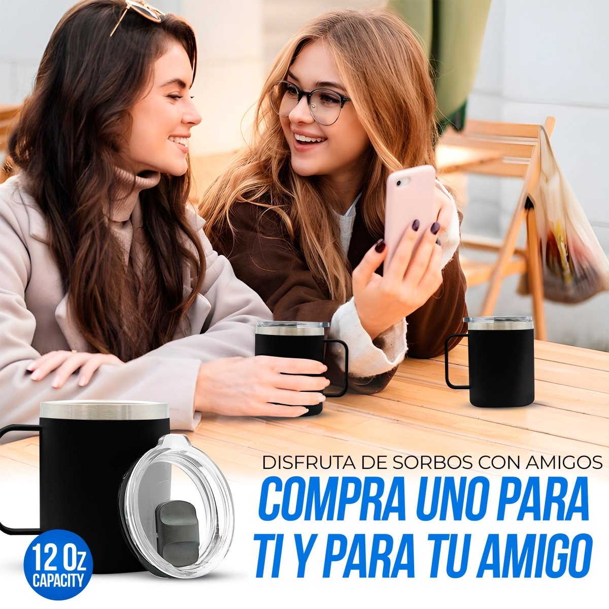 Taza Termica Para Café Doble Capa, Vaso Con Tapa Antiderrame Ideal Para Diferentes Liquidos 12oz - ONDASHOPMX