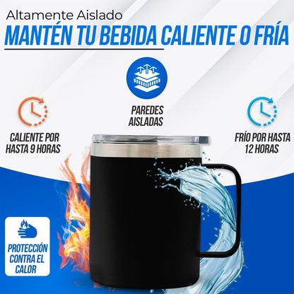 Taza Termica Para Café Doble Capa, Vaso Con Tapa Antiderrame Ideal Para Diferentes Liquidos 12oz - ONDASHOPMX