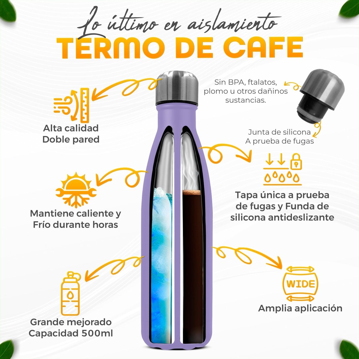 Termo Botella De Agua Acero Inoxidable 500ml - ONDASHOPMX