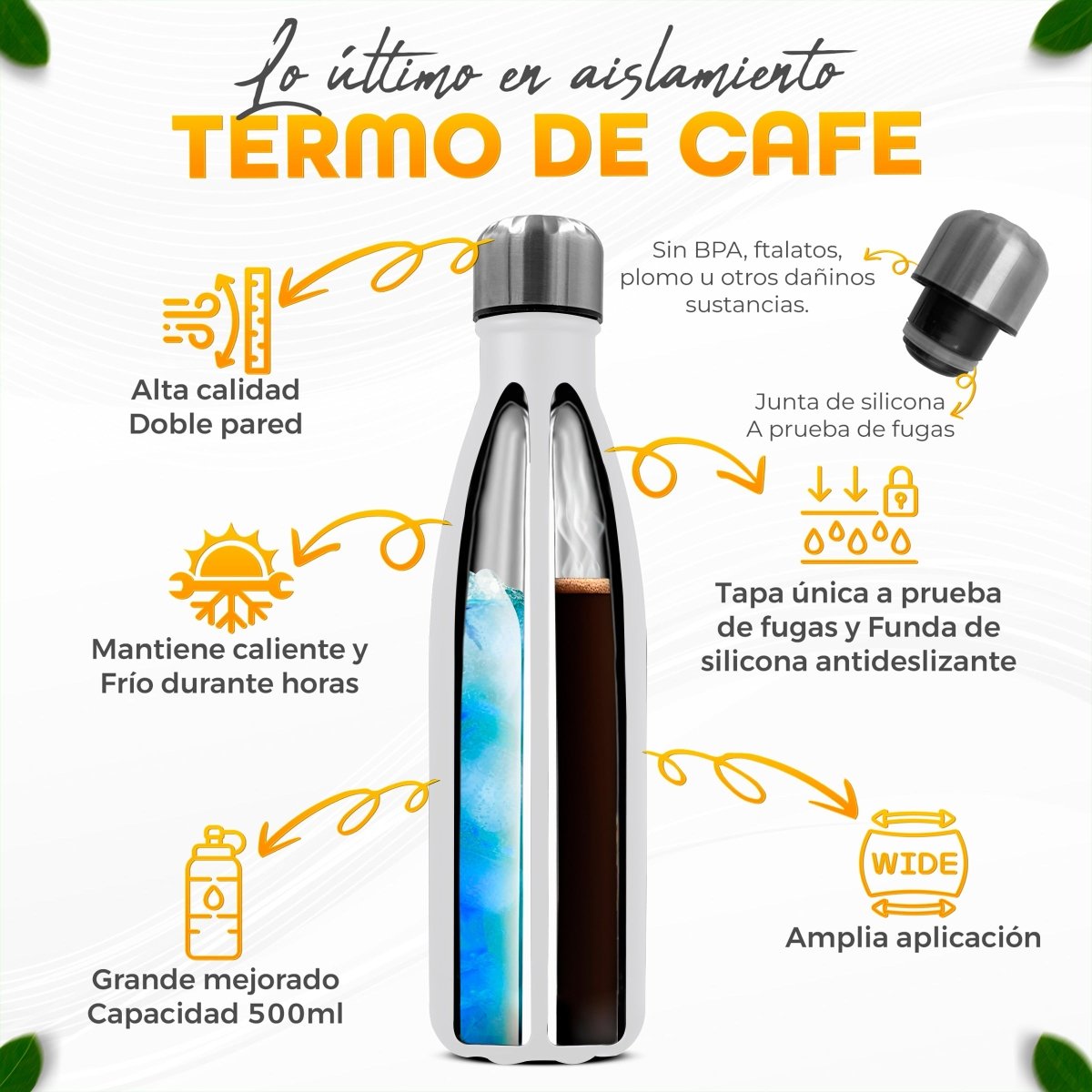 Termo Botella De Agua Acero Inoxidable 500ml - ONDASHOPMX