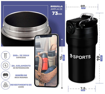 Termo De Acero Inoxidable De 600 ml Para Agua y/o Café - ONDASHOPMX