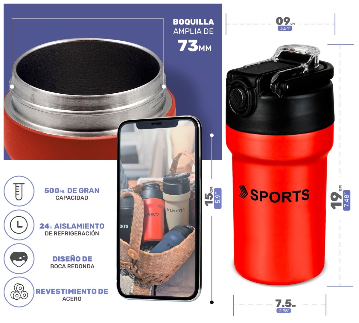 Termo De Acero Inoxidable De 600 ml Para Agua y/o Café - ONDASHOPMX