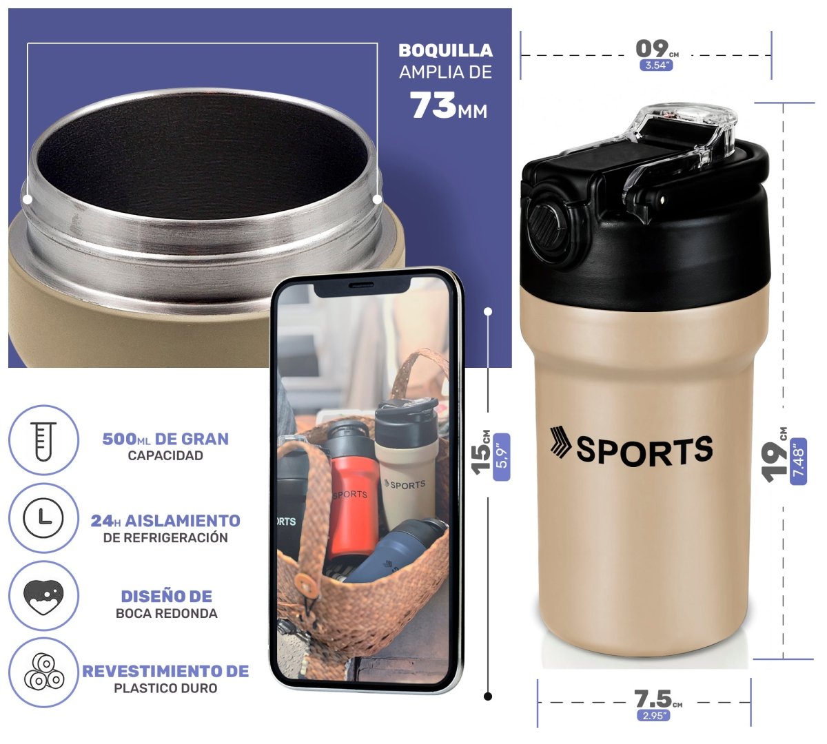 Termo De Acero Inoxidable De 600 ml Para Agua y/o Café - ONDASHOPMX