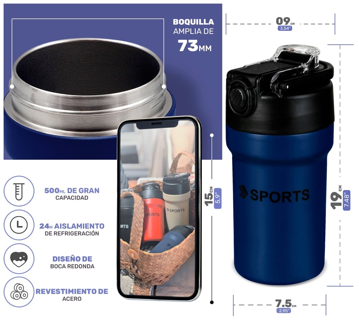 Termo De Acero Inoxidable De 600 ml Para Agua y/o Café - ONDASHOPMX