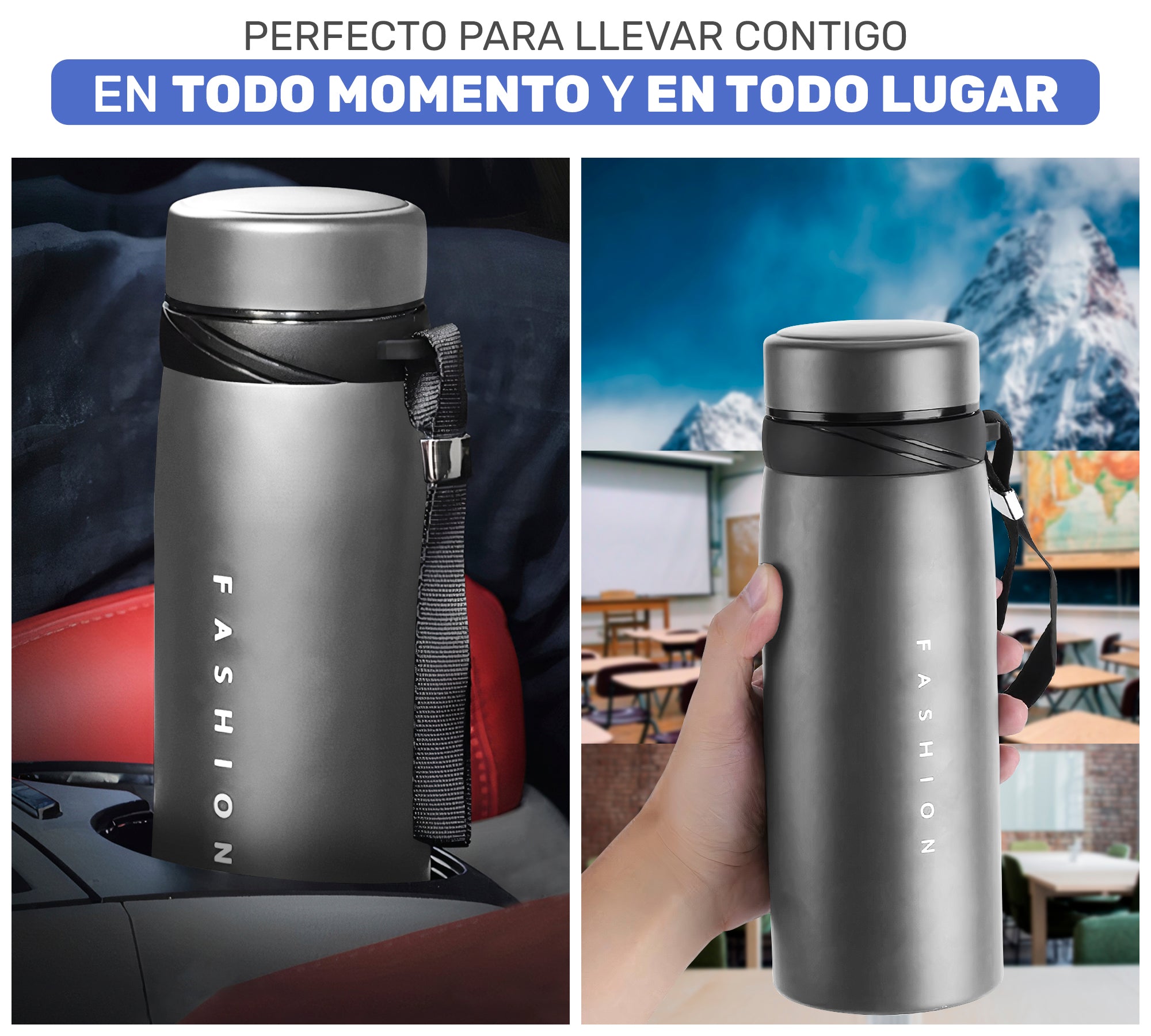 Termo De Acero Inoxidable Para Agua o Café, Taza Con Doble Pared y Tapa Hermetica - ONDASHOPMX